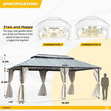 YOLENY 12' X 20' Hardtop Gazebo, Aluminum Composite Ventilation Double Roof Permanent Outdoor Pavilion Pergola Party Tent for Patio, Lawn, Garden, Poolside, Curtains and Netting Included.