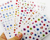 12 Sheet Flower Animal Nail Art Stickers Cat Fish Daisy Occean Adhesive Stickers Decals Nail Tattoos for Kids, Teen Girls
