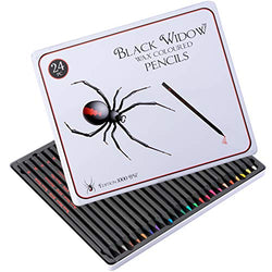 Black Widow Colored Pencils For Adults - 24 Coloring Pencils With Smooth Pigments - Best Color Pencil Set For Adult Coloring Books And Drawing.