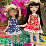 HMANE BJD Dolls Clothes 1/6, Blue Floral Dress Clothes for 1/6 BJD Dolls - Hat not Included (No Doll)