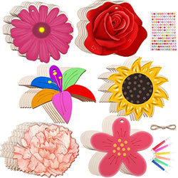 60 Pieces Unfinished Flower Wooden Cutouts, 6 Styles Wood Slices Flower Unfinished Wood Cutouts Blank Flower Shape Wooden Paint Crafts for Kids Painting, DIY Crafts Home Decoration Craft Project