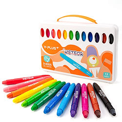 YPLUS Washable Silky Crayons for Toddlers, 12 Colors Non Toxic Twistable Gel Crayons Set, Silky Bath Crayons for Babies and Kids