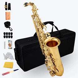 Aisiweier Gold E Flat Alto Saxophone Brass Engraved Eb E-Flat Natural White Shell Button Wind Instrument with Case Belt Brush