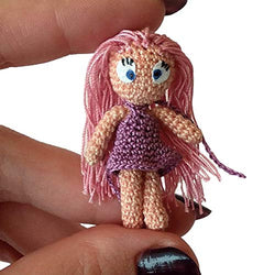 Miniature Art Doll, Amigurumi Hand Croched with Painted Eyes Removable Dress