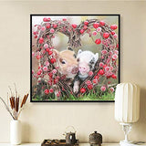 Diamond Painting Kits for Adults, 5D Round Full Drill Art Perfect for Relaxation and Home Decor Heart Pigs 11.8x11.8Inches