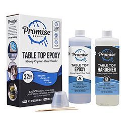 Promise Table Top Epoxy Resin That Self Levels, This is a 32 Ounce High Gloss (16oz Resin + 16oz Hardener) Kit with Mixing Sticks and Measuring Cups - Perfect for Home Decor, Furniture, or DIYer's