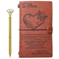 To My Mom Leather Journal Set with Pen ,Mother's Day Anniversary Birthday Thanksgiving Christmas Gifts from Daughter Son, Mom Notebook Refillable Travel Diary (7.9"x4.7")