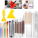 Glarks 26Pcs Carving Modeling Clay Sculpting Tool Set Pottery Sculpture Tool, Plastic Modeling Tool, Dual-End Dotting Clay Tool, Scraper, Paint Brush, Ruler, Acrylic Clay Roller, Acrylic Sheet