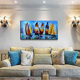 Tyed Art- 100% Hand-Painted 3D Canvas Abstract Oil Painting Sailing Landscape Art Contemporary Large Canvas Wall Art Sailing Painting Home Living Room Decoration Wall can be Directly Hung 24x48inch