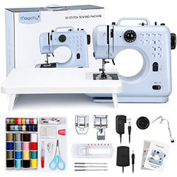 Magicfly Portable Sewing Machine, 12 Built-in Stitches Mini Sewing Machine for Beginner with Reverse Sewing, 3 Replaceable Feet, Extension Table, Accessory Kit, Blue