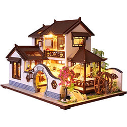 CUTEBEE Dollhouse Miniature with Furniture, DIY Dollhouse Kit Plus Dust Proof and Music Movement, 1:24 Scale Creative Room for Valentine's Day Gift Idea (Brown)