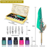 NC Quill Pen Ink Set,Feather Pen Ink Set Includes 5 Bottles of Ink and 6 Replaceable Stainless Steel Nibs,1 Mechanical Quill,Calligraphy Pen for Writing,Writing Letters,Signing Invitations Etc (Green)