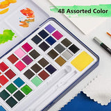 48 Assorted Watercolor Paints Set - Perfect Watercolor Pan Set with Water Brushes Mixing Palette and Half-Hand Glove for Beginners and Artists Journal Sketching Painting Coloring Drawing Art Supplies