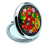 Petrykivka Ethnic Floral Design Hand Painted in Ukraine Round Cosmetic Makeup Double-Sided Pocket