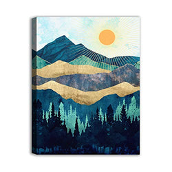 Mountain Forest Canvas Wall Art Golden Sunshine Nordic Nature Canvas Picture Contemporary Lanscape Prints Artworks Home Decor Frame Poster for for Living Room Office Decoration Ready to Hang