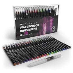 Castle Art Supplies Watercolor Brush Pens Set of 24 - Vibrant Markers with Flexible Nylon Brush Tip