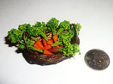 Vegetables in the baskets and boxes. Carrots, radishes, beets. The vegetables for the garden. Dollhouse miniature 1:12