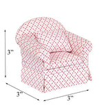Inusitus Miniature Dollhouse Sofa Arm Chair - Dolls House Furniture Couch - White with Red Pattern - 1/12 Scale (White Red Dots)