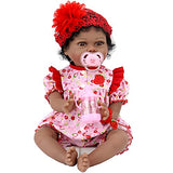 Aori Reborn Baby Dolls 22 Inch Realistic Black Reborn Dolls Lifelike Weighted African American Newborn Baby Girls with Pink Clothes and Strawberry Accessories Great Gift Set for Girls Age 3+