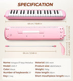 Vangoa 37 Key Melodica Musical Instrument Soprano Melodica Air Piano Keyboard with Carrying Bag, 2 Mouthpieces, Wipe Cloth, Key Stickers, Pink