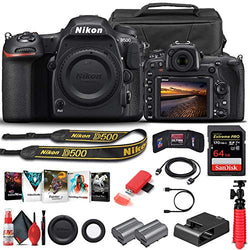 Nikon D500 DSLR Camera (Body Only) (1559) + 64GB Memory Card + Case + Corel Photo Software + EN-EL 15 Battery + Card Reader + HDMI Cable + Deluxe Cleaning Set + Flex Tripod + Memory Wallet (Renewed)