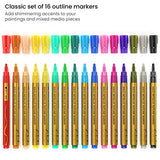 Arteza Double Outline Markers, 16 Colours, Gold Marker Pens, Create Metallic Lines with Vivid Colour Outlines, Work on Cards, Paper, and Canvas