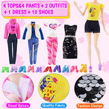 21 Items Doll Clothes and Accessories for 11.5 Inch Doll, Doll Clothes 4 Tops & 4 Pants 2 Outfits 1 Fashion Dress and 10 Shoes for Girls Kids Doll Closet Fashion Pack Doll Clothing Xmas Birthday Gifts