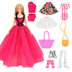 Ankua 8 PCS Doll Clothes & Accessories 3 Sets Casual Outfits Transforming Swimsuit Party Dresses with 3 Shoes & 2 Handbags for 11.5 Inch Girl Doll