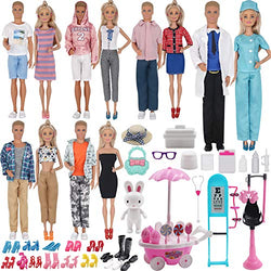 EuTengHao 90Pcs Doll Clothes and Accessories for 11.5'' Girl Doll and 12'' Boy Doll Doctor Nurse Playset Includes 25 Clothes Lovers Outfit 28 Shoes Ice Cream Truck Medical Equipment for 12 Inch Dolls