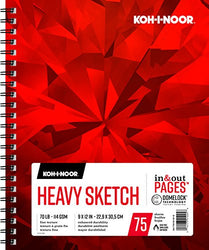 Koh-I-Noor Heavy Sketching Bright White Paper Pad, In and Out Pages, 70lb, 114 GSM, 9 x 12", Side