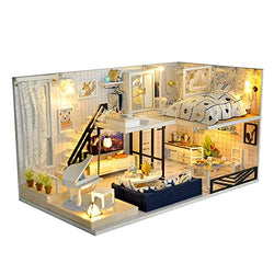 UniHobby DIY Dollhouse Kit, Wooden Dollhouse with LED Lights Furniture Dust Proof 1:24 Scale STEM Building Toys Mini Doll House Gifts for Girls Friends Boys Mom Wife Daughter and Friends
