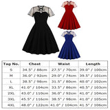 Women's Vintage Illusion Polka Dot Embroidery Keyhole Tie 1950s A-line Cocktail Dress 50s 60s Retro Summer Evening Party Wedding Formal Prom Dance Swing Dresses Black X-Large