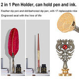 AIYNC Wax Seal Stamp Kit,Feather Pen Ink Set Includes Quill Pen and wooden dip pen,Ink,17 Replacement Nib,Pen Base,3 Wax Seal Sticks,Stamp,White Wax, Spoon,Envelope Letter Paper,envelope tool (Red)