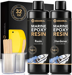 AQUASEAL 32oz Marine Epoxy Resin Kit | Fast Set Clear Epoxy Resin | Bar Top, Countertop, Table Top Epoxy Resin | 2-Part Combined Casting Resin Epoxy Kit Includes Cups, Spreader, Stirrer & Gloves