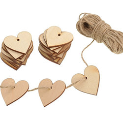 Outus 100 Pieces Wood Heart Blank Wooden Heart Embellishments 40 mm with 10 m Natural Twine for