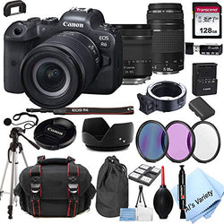 Canon EOS R6 Mirrorless Digital Camera with 24-105mm f/4-7.1 Lens Bundle + 75-300mm F/4-5.6 III Lens + 128GB Memory + Case + Filters + Tripod (26pc Bundle)