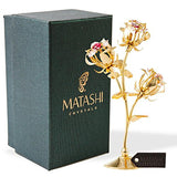 Matashi Rose Flower Tabletop Ornament w/Clear Crystals, Long-Stem, Metal Decorative Home Décor |