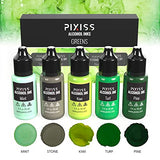 Pixiss Green Alcohol Inks Set, 5 Shades of Highly Saturated Green Alcohol Ink, for Resin Petri Dishes, Alcohol Ink Paper, Tumblers, Coasters, Resin Dye