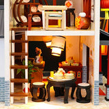 Flever Wooden DIY Dollhouse Kit, 1:24 Scale Miniature with Furniture, Dust Proof Cover and Music Movement, Creative Craft Gift for Lovers and Friends (Dragon Gate Inn)
