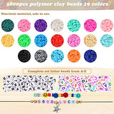 Clay Beads Flat Beads for Jewelry Bracelet Making Kit, 4200+Pcs Heishi Beads and Smiley Letter Beads for Bracelets Making, Polymer Clay Bracelet Beads for Jewelry Making with Pendant Charms 19 Colors