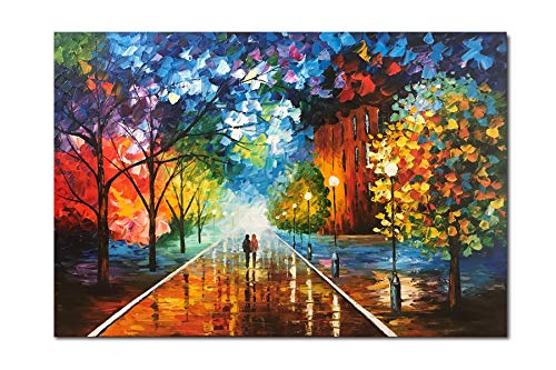  Diathou Hand Painted Oil on Canvas Romantic Night Scene Modern  Landscape Art Oil Painting, 24x48 Inch Iiving Room Canvas Wall Art Painting  Ready to Hang: Paintings