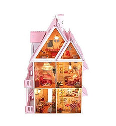 NWFashion Children's 17" 2 Floors with Furnitures Lights DIY Kits Assemble Miniature Wooden Dollhouse(Sunshine Alice)
