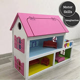 Handmade Wood Doll House 3-8 Year Old, DIY Waldorf Montessori Toys for Toddler, Wooden Dollhouse for Kids, Miniature Model Kit with Role Playing Furniture, Paintable Educational Toy