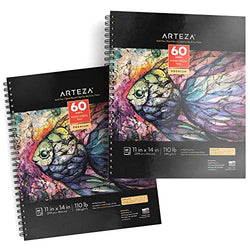 ARTEZA 11x14” Mixed Media Sketch Book, 2 Pack, 110lb/180gsm, 120 Sheets (Acid-Free,