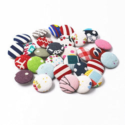 RayLineDo 30pcs Assorted Pattern Linen Cotton Fabric Covered Buttons 2 Holes Craft Sewing Button