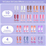 Poly Nail Gel Kit, Ohuhu 18 Colors Nail Gel Kit Enhancement Builder with 4 Temperature Color Changing Extension, 10 Regular Color and 4 Glitter Color Poly Gel Kit for DIY Mother Lover
