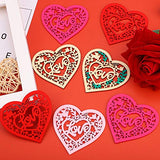 Motarto 60 Pieces Heart Wood Slice Colorful Hollow Out Wooden Discs Love Heart Wooden Tags for Wedding Decors Valentine's Day Ornaments