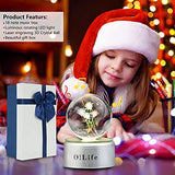 O!Life Music Box 3D Rose Crystal Ball(3.15 in) with Colorful Rotating Led Lights, 18 Melodies Musical Crystal Globe, Gifts for Women Mom Wife Girl Girlfriend on Birthday Christmas, Office Desk Decor