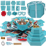 RECUTMS Explosion Box DIY Scrapbooking Set Handmade Photo Album,Gift Box with 6 Faces Wedding Memory Book (Blue-6 Sides)