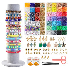 6615 Pcs Flat Clay Beads for Bracelets Making Kit, 28 Colors Flat Round Polymer Clay Beads Kit,6mm Spacer Heishi Beads Set and 4 Kinds of Beads for Jewelry Making with Pendant Charms Bracelet Kit